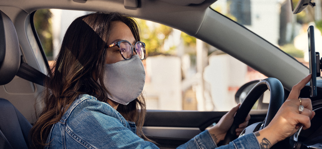 Lyft Woman Driving with Mask